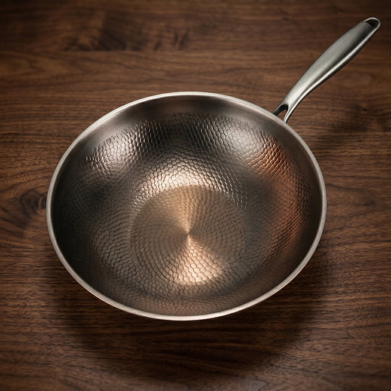 TitanPan™ Hand - Hammered Pure Titanium Wok Pan – Flat Base Edition - Titanpan - Small (10.2")