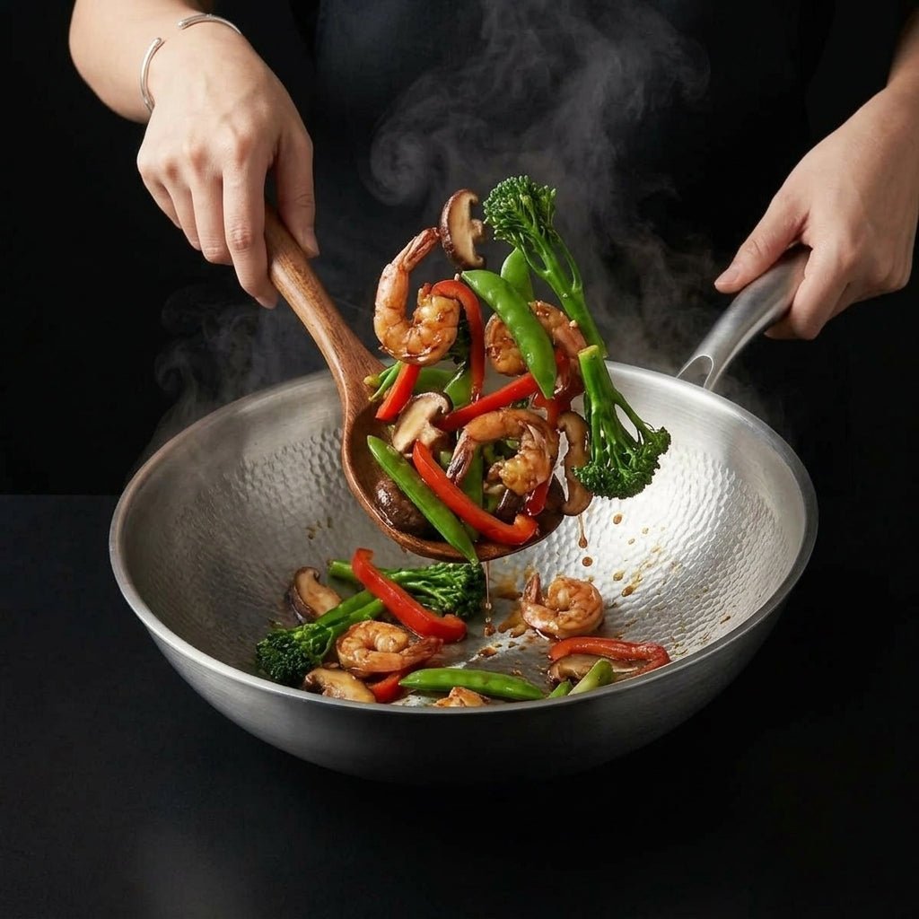 TitanPan™ Hand - Hammered Pure Titanium Wok Pan – Flat Base Edition - Titanpan - Small (10.2