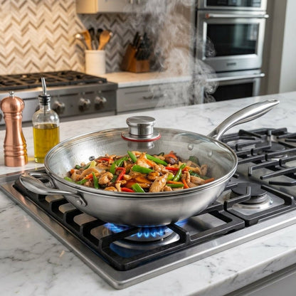 TitanPan™ Hand - Hammered Pure Titanium Wok Pan – Flat Base Edition - Titanpan - Small (10.2")