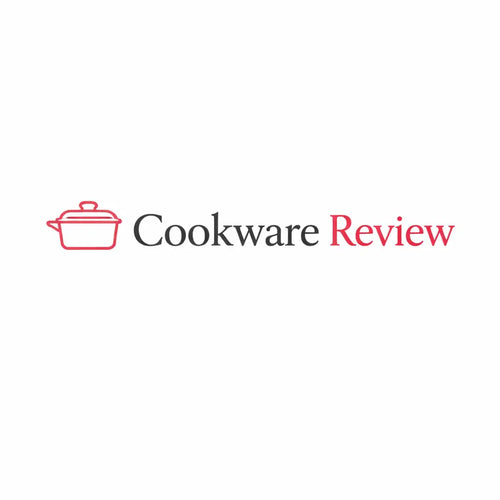Logo for 'Cookware Review' with a red pot icon on a white background